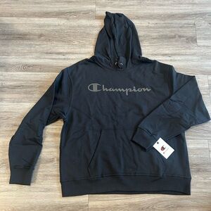 Champion Black Pullover Hoodie with Chest Script Logo
